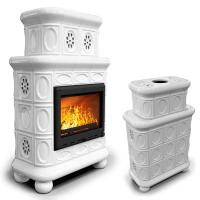 КимрПечь Изразцовый камин Медальон центральный двухъярусный Белый (топка: Ладья-700) (топка: Ладья-700)