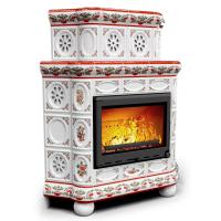 КимрПечь Изразцовый камин Медальон угловой двухъярусный Рябина (топка: Ладья-700)