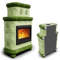 КимрПечь Изразцовый камин Медальон пристенный двухъярусный Олива (топка: Ладья-600) (топка: Ладья-600)