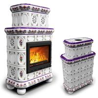 КимрПечь Изразцовый камин Медальон центральный двухъярусный Ирисы (топка: Ладья-600) (топка: Ладья-600)