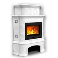 КимрПечь Прованс с дровником угловой двухъярусный Белый. Камин для дачи дровяной длительного горения (топка: Ладья-600)