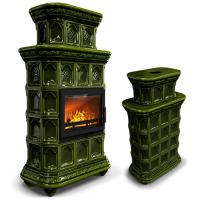 КимрПечь Печь дровяная с изразцами Истра центральный двухъярусный Хвоя (комплектация: Облицовка для топок Ладья-700, Erik-700)