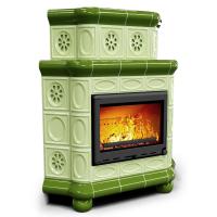 КимрПечь Изразцовый камин Медальон угловой двухъярусный Олива (топка: Ладья-700)