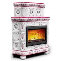 КимрПечь Изразцовый камин Медальон угловой двухъярусный Сакура (топка: Ладья-700)