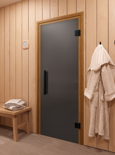 Дверь DoorWood стеклянная для сауны и бани "ФАВОРИТ ЧЕРНЫЙ (BLACK) графит матовый"