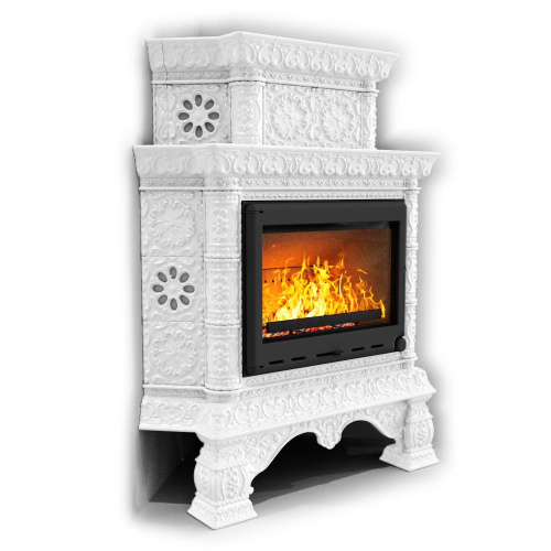 КимрПечь Изразцовая печь Кострома угловой двухъярусный Белый (топка: Ладья-700)