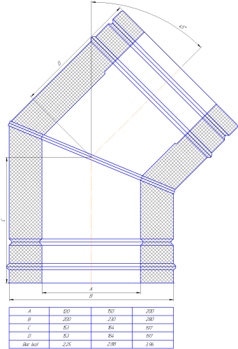 Отвод сэндвич КПД 45° кожух нержавеющий