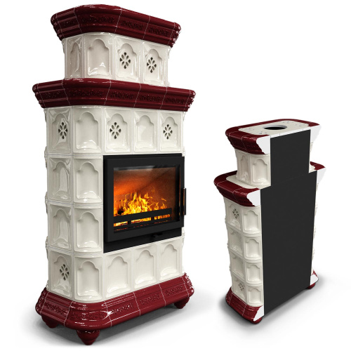 КимрПечь Керамическая печь Истра пристенный двухъярусный Вишня (комплектация: Ладья-600)