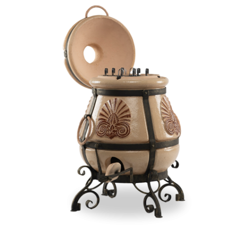 Тандыр ЭКО Греческий с откидной крышкой и откидным поддувалом на колесах