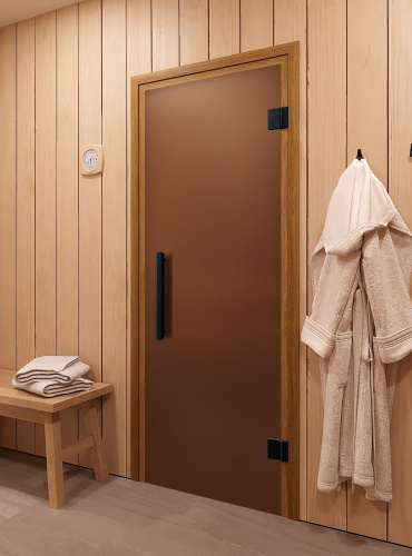 Дверь DoorWood стеклянная для сауны и бани "ФАВОРИТ ЧЕРНЫЙ (BLACK) бронза матовая"