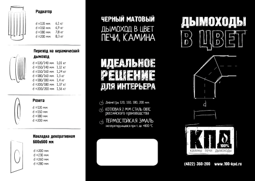 Шибер (труба с шибером) КПД ЧЕРНЫЙ 1м (1000мм)