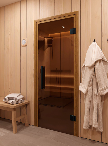 Дверь DoorWood стеклянная для сауны и бани "ФАВОРИТ ЧЕРНЫЙ (BLACK) бронза прозрачная"